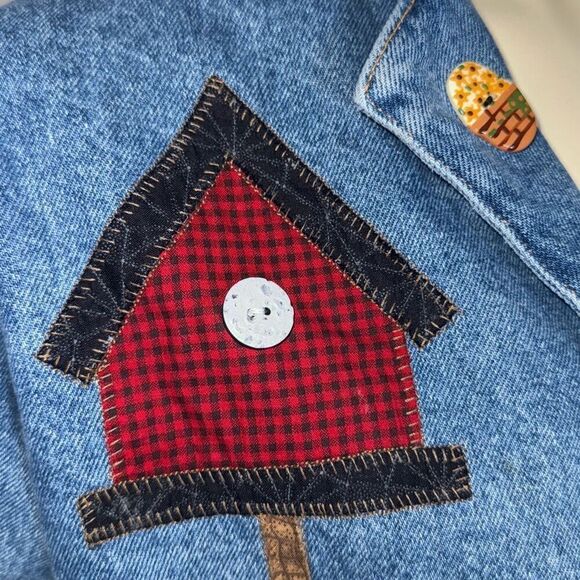 Vintage Denim Patchwork Oversized Chore Jacket Barn Jacket Size Small - Picture 4 of 14